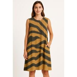 Machiko Hawaii 100% Cotton Lagenlook Tank Dress Tiger Print Size Large‎ Pockets